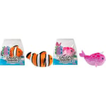 LANSAY ZHU ZHU Aquarium - Lot de 2 Poissons : 1 Moon Le Poisson Clown + 1 Coral Le narval - Mini Univers - Animal Interactif - Dès 4 Ans