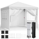 Tonnelle Jardin Pliable 3x3,Tonnelle Pliante avec Oxford 420D,Tente Jardin Pliable,Imperméable,Tente de Fête,Tente avec 4 Parois Latérales,Pavillon de Jardin,Protection UV 50+,pour Le Camping (Blanc)