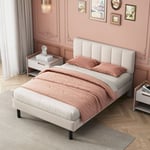 Lit capitonné, pieds en fer, sommier à lattes, design simple, 140190, matelas non inclus, tissu Sherpa, beige REDOM