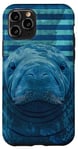 Coque pour iPhone 11 Pro Save The Manatee Crystal River FL Bleu abstrait rayé