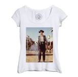 T-Shirt Femme Col Echancré Cowboy Shérif Western Photo De Film Duel Au Revolver Original Vintage