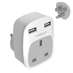 UK to US Plug Adapter, TESSAN American Plug Adapter with 2 USB (1 USB C), 3 in 1 Grounded Type B Plug Adapter, UK to US Power Adapter for USA, Canada, Thailand, Mexico