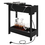 EUGAD Table Basse, Table d'Appoint avec Station de Charge, Table de Chevet avec Prise, Bout de Canapé, Plateau Rabattable, 2 Ports USB, 2 Prises, 3 Niveaux de Rangement, Noir, 0002CHJ