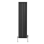 Radiateur à Colonne Ovale 1600 x 360mm & Robinet Thermostatique Chromé, Chauffage Moderne Vertical en Acier au Carbone Noir Mat, Cuisine Salle de Bain [Brosse, Attaches & Supports INCLUS]