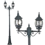 Lampe de jardin victorienne classique 2 lanternes en aluminium vert fourmi 202cm