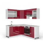 Vicco - Cuisine en angle Fame-Line, Bordeaux haute brillance/blanc, 160 x 60 cm sans plan de travail