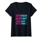 Womens Motivational Gym Fitness Quote Stronger Everyday Top V-Neck T-Shirt