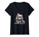 Womens Christmas Hat British Shorthair V-Neck T-Shirt