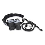 Relaxdays Laisse pour chien élastique jogging coureur 40 kg avec ceinture réglable longueur maximale 135 cm poche sacoche pour accessoires, noir