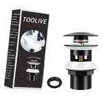 Toolive - Bonde de Lavabo avec Trop-plein Noir Mat, Universelle G1 1/4' Laiton Valve Pop-up Bonde de Vidage pour lavabo, Clic-clac, Installation Sans