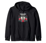 Roses Flowers Miniature Schnauzer Schnauzers Zip Hoodie