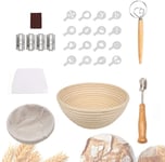 27 Pieces Round Bread Proofing Basket Set, Banneton Proving Basket 9 Inch with 6 Pack Baking Tools - Cloth Liner, Lame, Dough Whisk, Scraper, Stencils and Blades