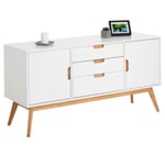 Buffet commode style scandinave 3 tiroirs 2 portes en pin massif lasuré blanc