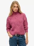 Superdry Twist Cable Knit Polo Jumper, Papaya Pink Twist