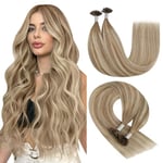 YoungSee Extension Cheveux Naturel Keratine Ombre 45cm Extension Cheveux Naturel Keratine Brun Clair avec Blond Platine Ombre Extension Cheveux à Chaud Balayage 50brin/50g Pour une Date