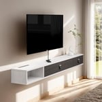 Pmnianhua Meuble TV Flottant,Meuble TV Suspendu,Meuble TV Mural Murale Étagère TV Flottante Console Multimédia Support de Télévision Top Box Câble Box Routeur Étagère de Rangement (120cm, Grey-White)