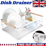 Kitchen Dish Rack Drainer with Drip Tray and Cutlery Holder Anti Rust White