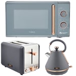 Tower Cavaletto Grey 1.7L Pyramid Kettle, 2 Slice Toaster & 20L Microwave Set