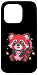 Coque pour iPhone 15 Pro Panda kawaii rouge avec tirelire