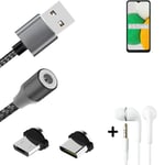 Data charging cable for + headphones Samsung Galaxy A04 Core + USB type C a. Mic