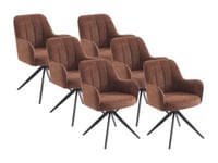 Lot de 6 chaises pivotantes avec accoudoirs en tissu et métal noir - Marron - LEJINA de Pascal Morabito