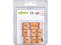 Wago Fjeder Samlemuffe 3X0,14-4 Mm². Transparent Plast, Med Orange Vipper, Skrueløs, Halogenfri. Blisterpakke 12 Stk.