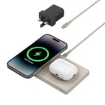 Belkin BoostCharge Pro 2-in-1 MagSafe Charger, Wireless Charging Pad with 15W, iPhone fast charger compatible with iPhone 16, 15, 14, 13, 12 Series, AirPods, and other MagSafe enabled devices - Sand