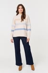 Izabel London Womens Ivory Striped High Neck Boxy Jumper - Size 8 UK