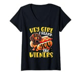 Womens Hey Girl I heard you like Wieners Funny Dachshund V-Neck T-Shirt