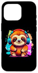 Coque pour iPhone 16 Pro Kawaii Paresseux Avec Casque Musique Paresseux Coloré Graphique