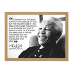 Wee Blue Coo I Learned That Courage Nelson Mandela BW Typography Quote Large Framed Art Print Poster Wall Decor 18x24 inch