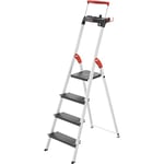 Hailo L100 Topline Échelle de sécurité en aluminium - 4 marches XXL jusqu'à 150 kg - Échelle avec étrier de maintien extensible, verrouillage de la plate-forme - Nombreux accessoires - Échelle pliable