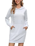 Terecey Robe Sweat Femme Long à Capuche Pull Robes avec Poche Manches Longues Casual Hoodie Hiver Blanc