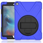 KUSEZJK Coque pour iPad Air 2 & iPad 6, Antichoc Armure Robuste Étui avec Support Rotatif à 360 Degrés et Dragonne, TPU + PC Housse pour iPad Air 2 & iPad 6 (Bleu)