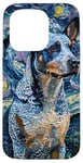 Coque pour iPhone 15 Pro Blue Heeler Starry Night Australian Battle Dog Art