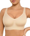 FeelinGirl Bras for Women Wireless Bralettes Full Coverage No Underwire Bras Seamless Support T-Shirt Bra Adjustable Straps Bralettes Sport Everyday BraLight Beige XL