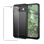 Carbon Case for Google Pixel 8a Phone Cover and Glass Screen Protector Black