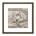 Homer Orrin Make Haste I Am Perishing Drowning Drawing 8X8 Inch Square Wooden Framed Wall Art Print Picture with Mount