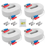 ANNKE 4 Pack 30M/100 ft All-in-One Video Power Cables, BNC Extension Surveillance Camera Cables for CCTV Security DVR System Installation, BNC RCA Connector and 100pcs Cable Clips Included-White