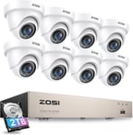 ZOSI 1080P 8CH 2T H.265+ DVR 2MP Caméra de Surveillance Extérieure App gratuite