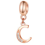 Rose Gold Letter C Charms Alphabet Beads, 925 Sterling Silver Initial C Dangle CZ Birthstone Necklace Pendant, fits Pandora Charm Bracelets, for Cousin/Couple/Christmas Gifts