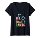 Womens Funny Little MR SMARTY PANTS My.School Brainiac I Teach Nerd V-Neck T-Shirt