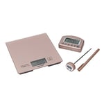Taylor Pro 3-Piece Kitchen Measuring Set with Hygienic Digital Scales, Instant- Read Thermometer and Timer - Rose Gold