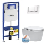 Geberit - Pack wc Bati-support UP320 + Cuvette sans bride sat + Abattant soft close + Plaque blanche (GebSATrimless-H)