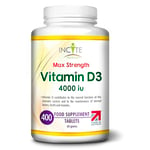 Vitamin D3 4000 IU - 400 High Strength Vitamin D Tablets (1+ Year Supply) - Vegetarian - Immune System Booster - Gluten Free - Vitamin D Supplements - Made in The UK