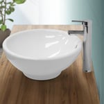 Lavabo en céramique blanc vasque a poser rond évier moderne 420x170mm