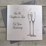 White Cotton Cards Anniversary Handmade Card for Son and Daughter-in-Law with Champagne Glasses, BD196, Canvas