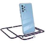 For Samsung Galaxy A52 / A52s 5G Phone Case with Lanyard Blue Camouflage