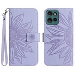 SKALO Motorola Edge 50 Neo 5G Kohokuvioitu Flower PU Nahka Lompakkokotelo - Violetti