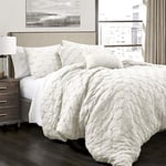 Lush Decor Ravello plissé, Polyester, Blanc, lit Double/Grand lit